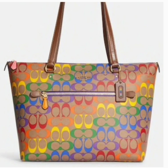 Coach Handbags - Coach Gallery Tote In Rainbow Signature Canvas